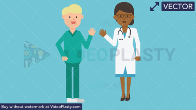 Black Female Doctor and Nurse Waving Vector Clipart
