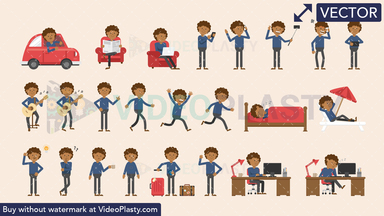 Black Man Bundle - 24 Character Actions Vector Clipart