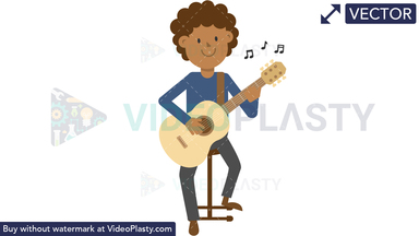 Black Man Playing Guitar Sitting Vector Clipart