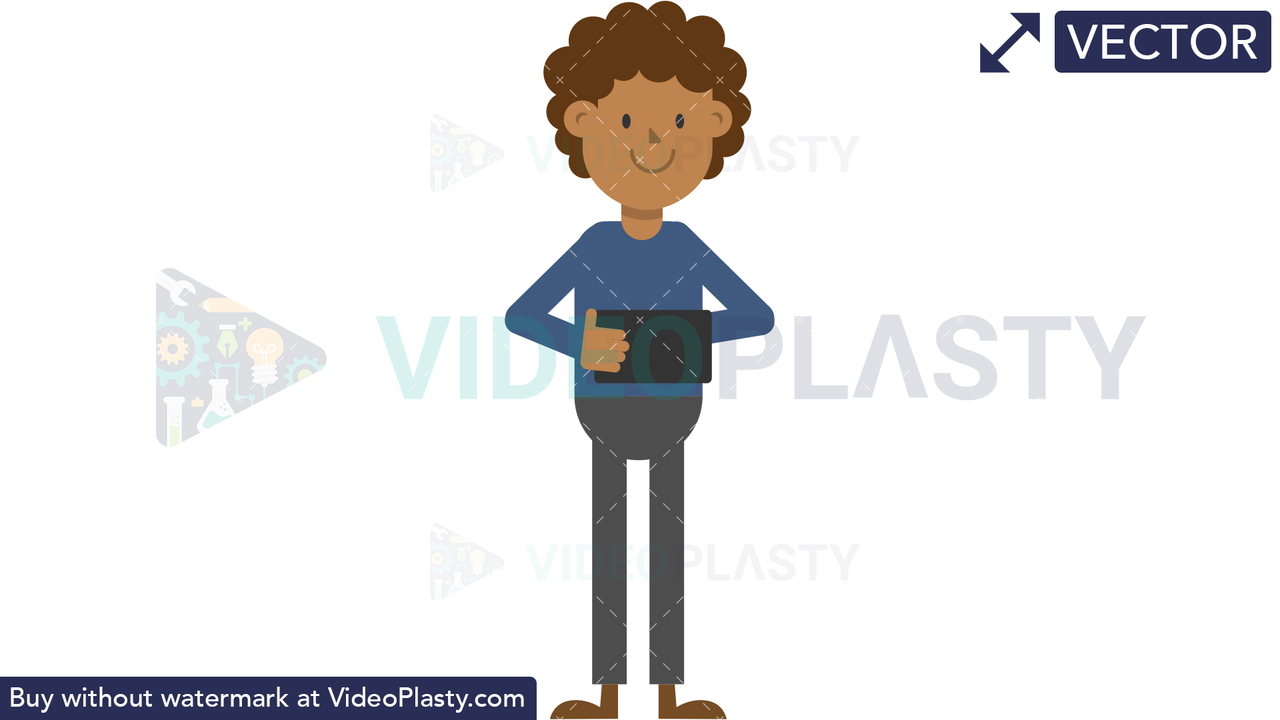 Black Man Playing with Tablet Vector Clipart