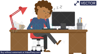 Black Man Sleeping at his Desk Vector Clipart