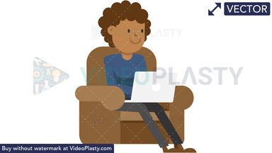 Black Man Working at his Laptop on the Couch Vector Clipart