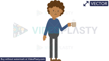 Black Tired Man Drinking Coffee Vector Clipart