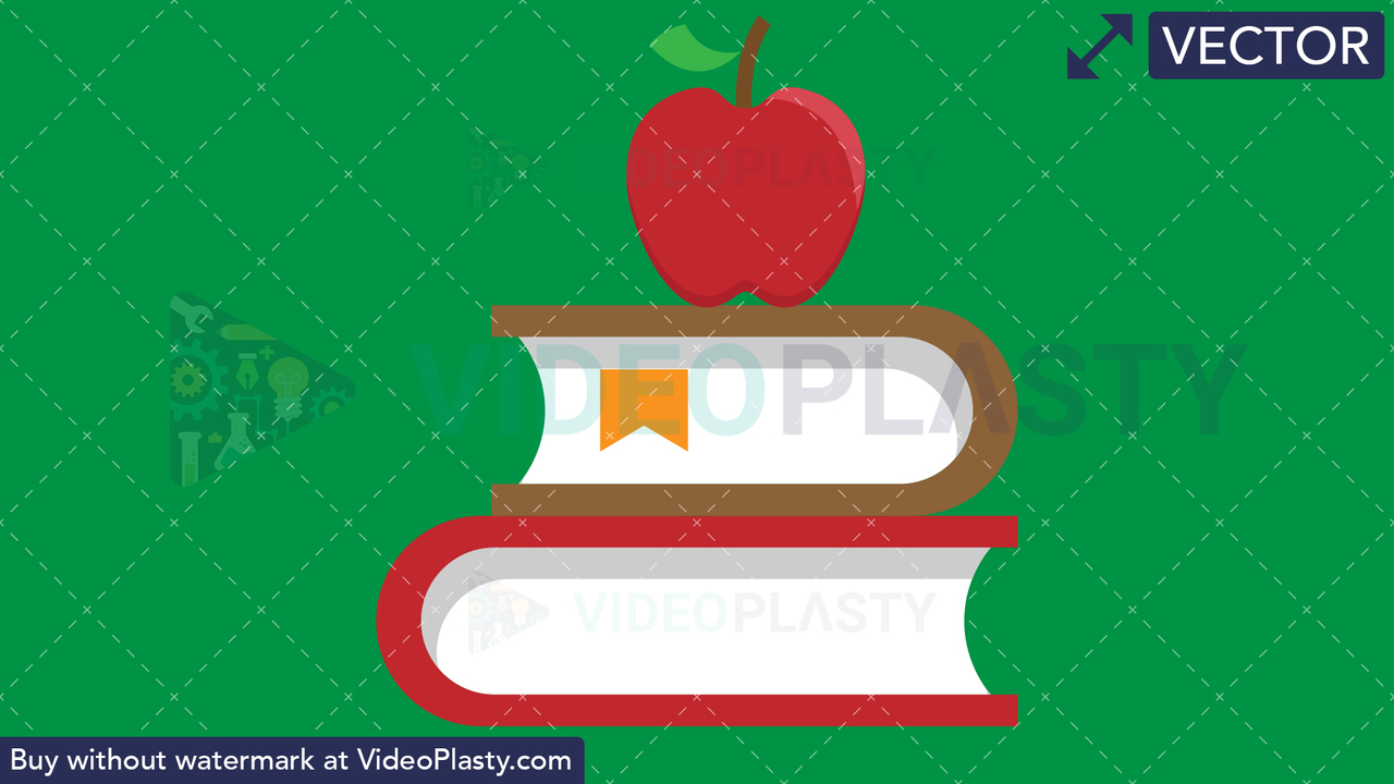 Books with Apple Flat Icon Vector Clipart