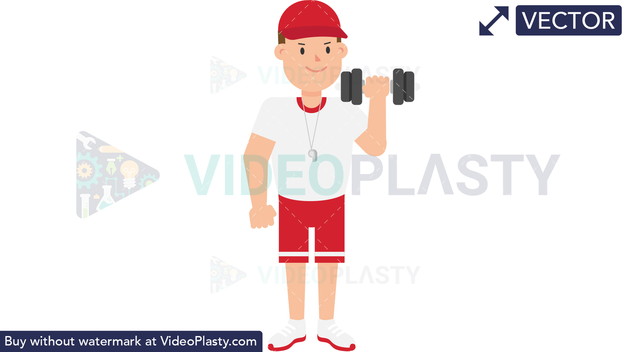 Coach Lifting Dumbbells Vector Clipart