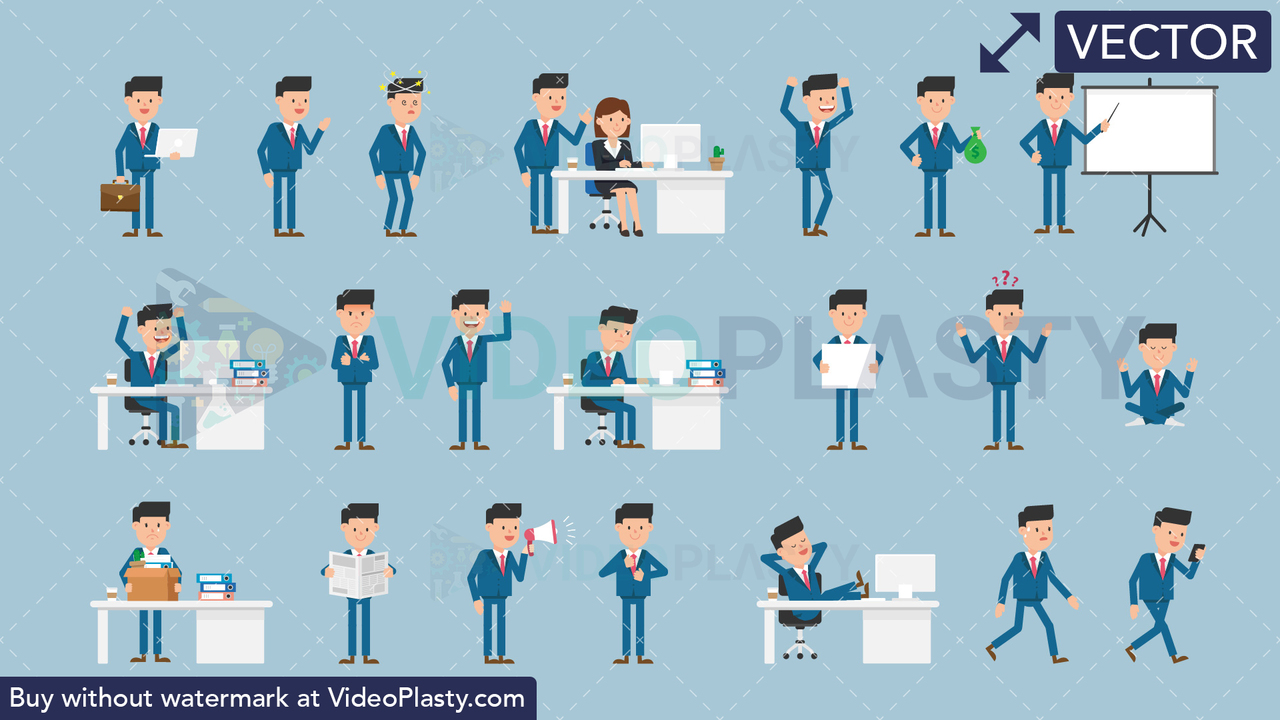 Corporate Man Bundle - 21 Character Actions Vector Clipart