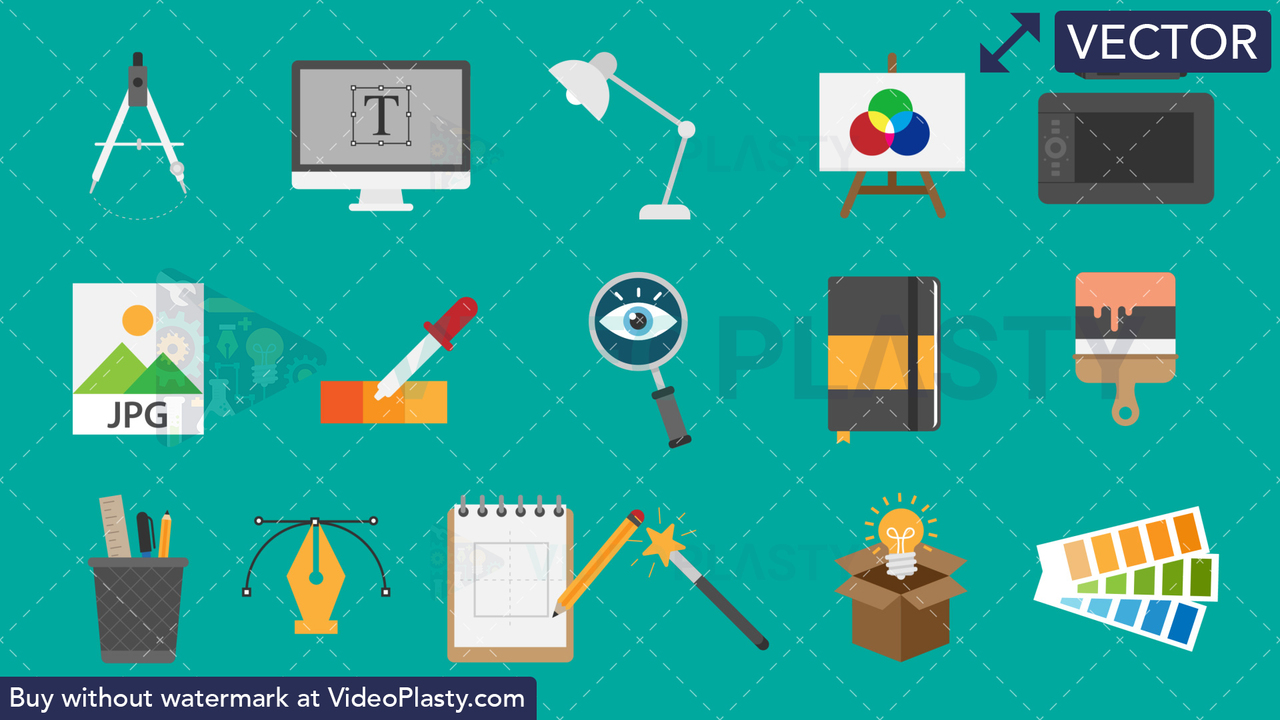 Design Bundle - 16 Flat Icons Vector Clipart
