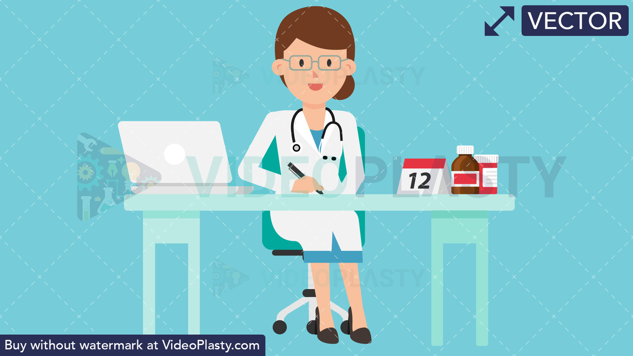 Doctor Working at Desk Vector Clipart