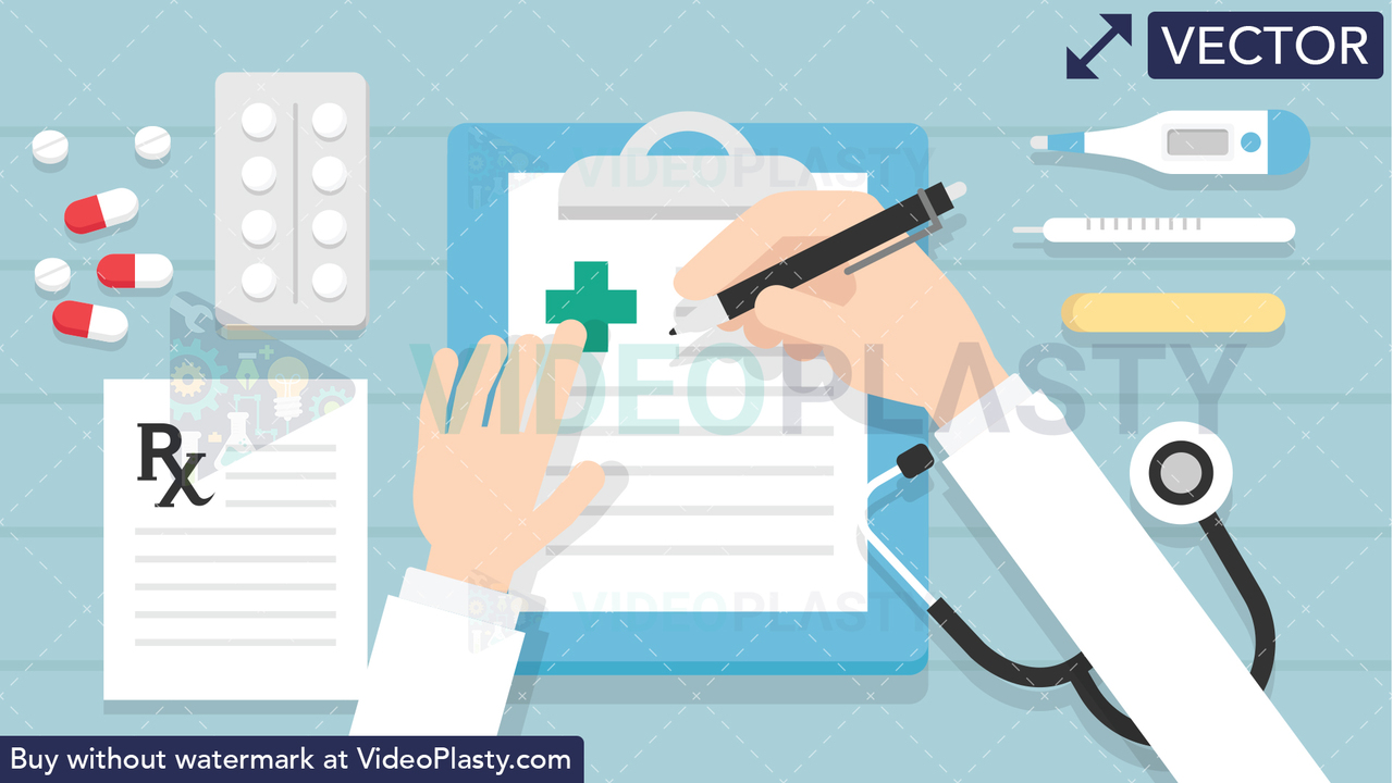 Doctor Writing on Clipboard Scene Vector Clipart
