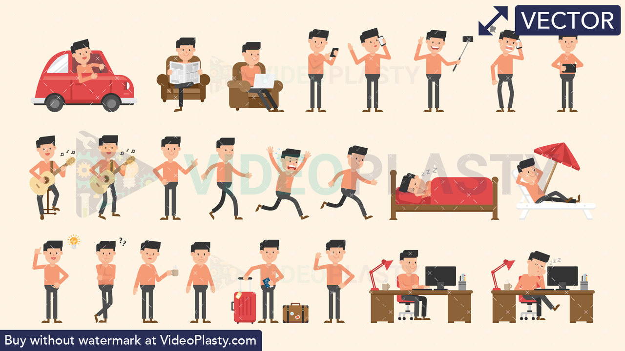 John Bundle - 24 Man Character Actions Vector Clipart
