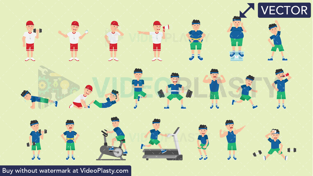 Male Fitness Bundle - 21 Character Actions Vector Clipart