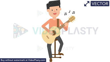 Man Playing Guitar Sitting Vector Clipart