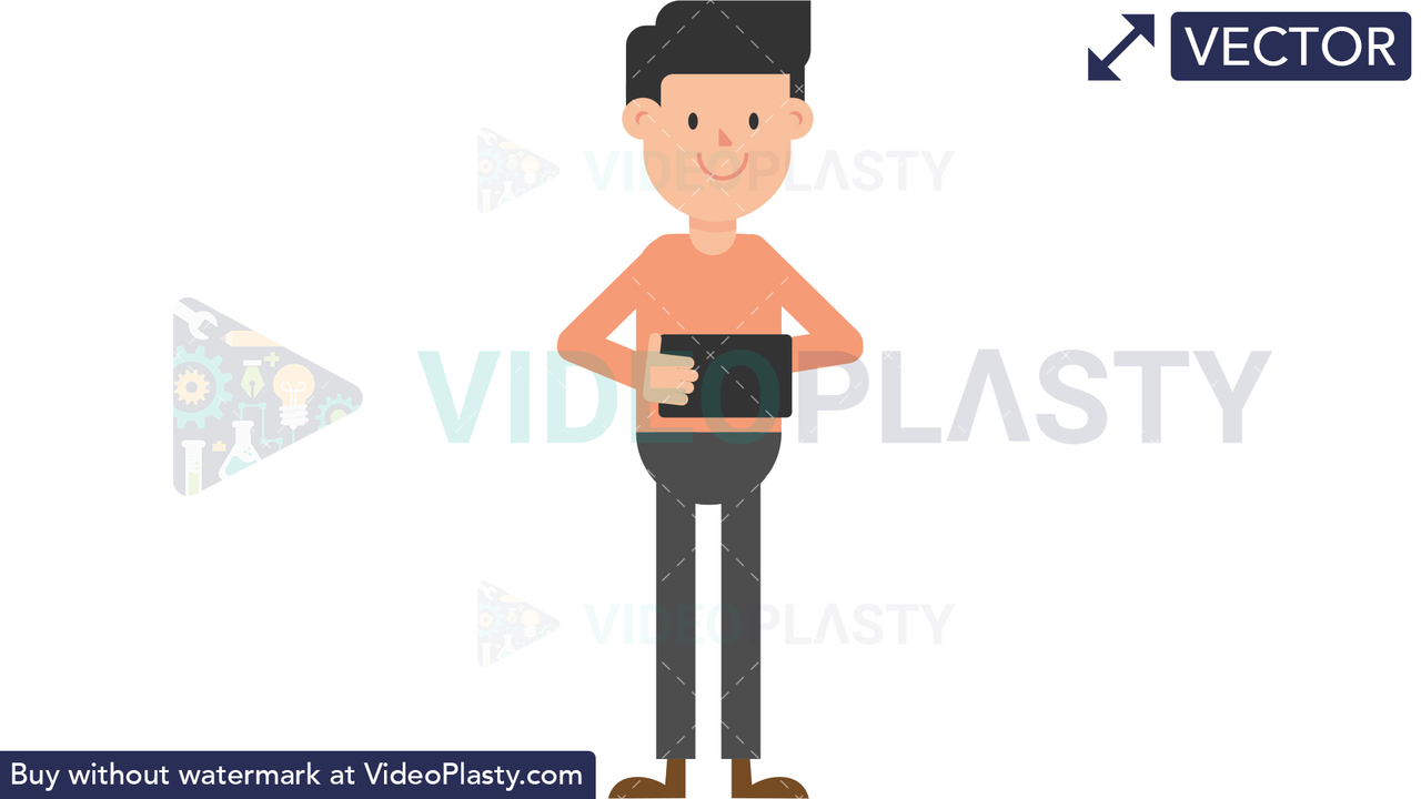 Man Playing with Tablet Vector Clipart