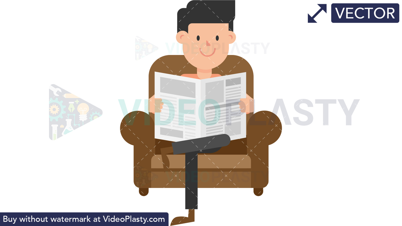 Man Reading the Newspaper on the Couch Vector Clipart