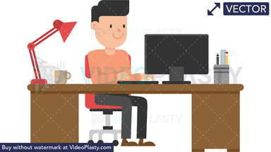 Man Working at his Desk Vector Clipart