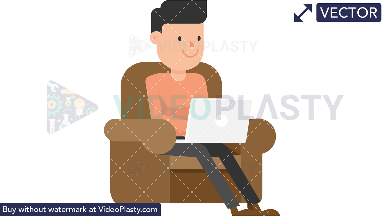 Man Working at his Laptop on the Couch Vector Clipart