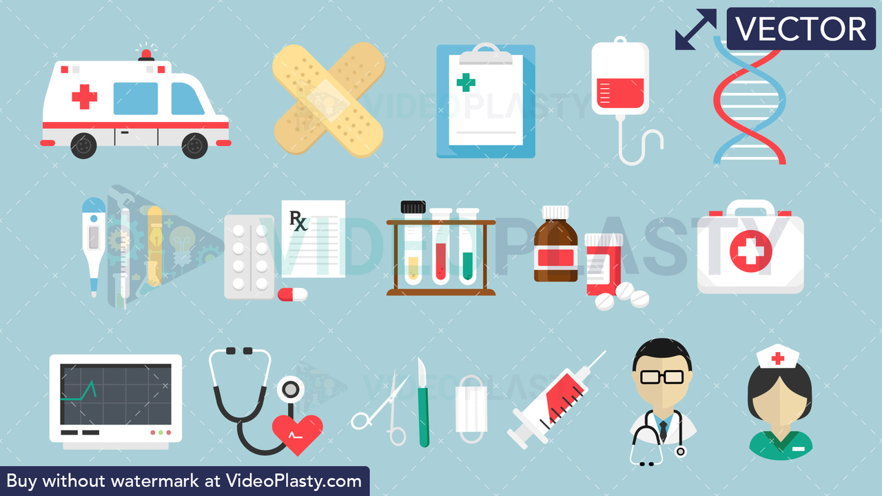 Medical Bundle - 16 Flat Icons Vector Clipart