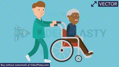 Nurse Pushing a Black Patient on a Wheelchair Vector Clipart