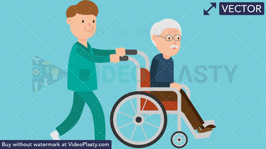 Nurse Pushing a Patient on a Wheelchair Vector Clipart