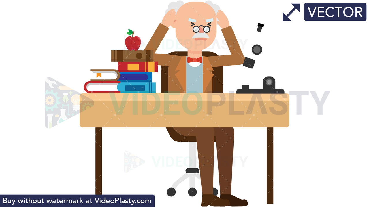 Professor Stressed at his Desk Vector Clipart
