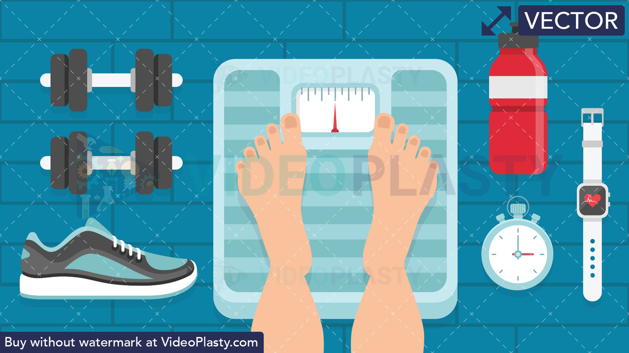 Stepping on Weighing Scale Scene Vector Clipart