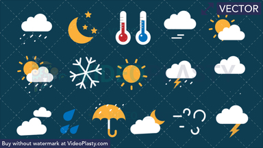 Weather Bundle - 16 Flat Icons Vector Clipart